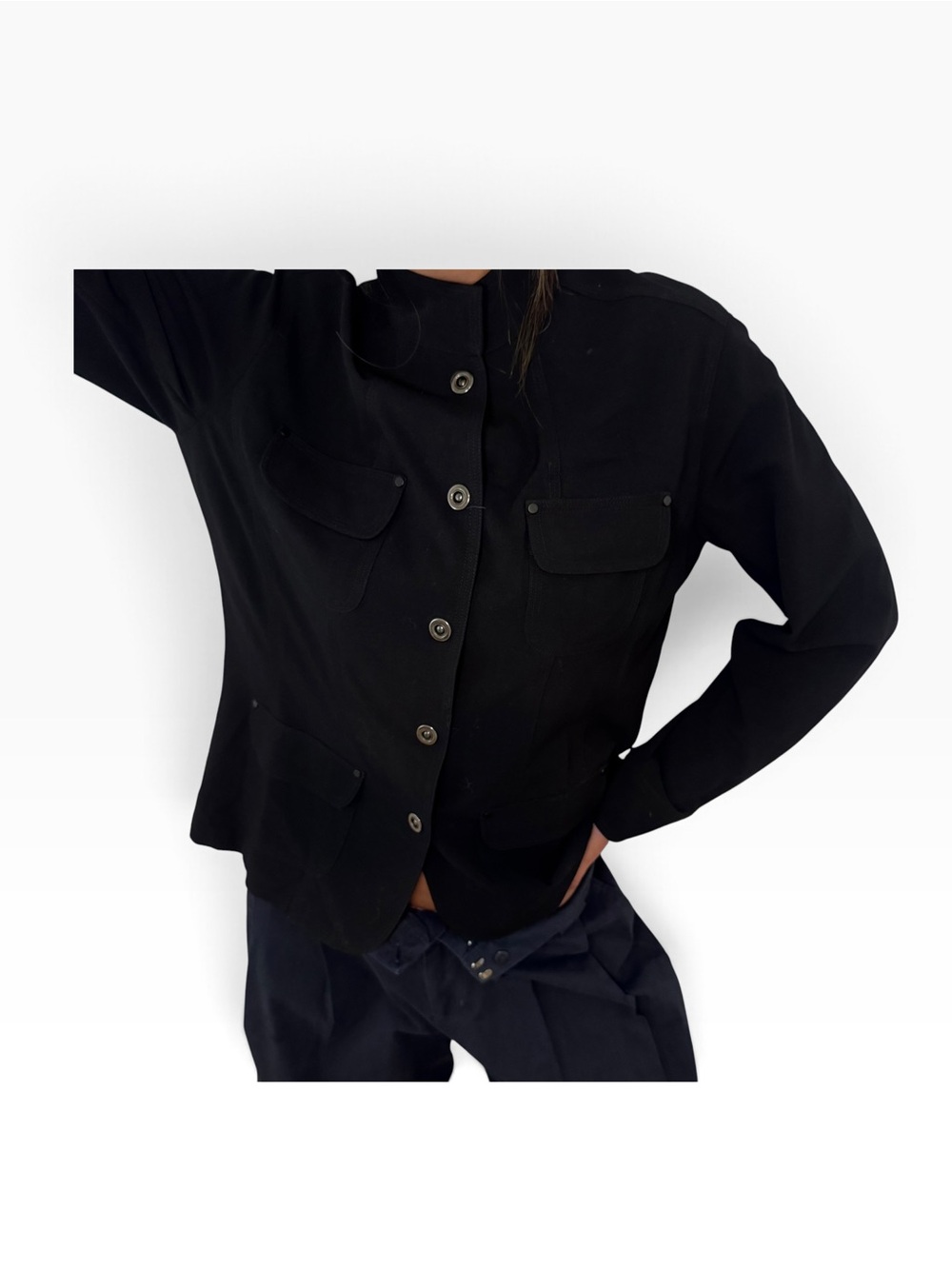 Chico’s Black Utility 4 Pocket Mandarin Collar Jacket Size 1